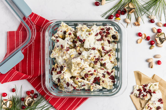 Salted Cranberry Pistachio White Chocolate Bark